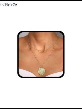 Vintage Boho Layered Coin Pendant Necklace Hammered Disc Collar Necklace Women